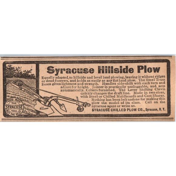 None Other - Syracuse Chilled Plow Co Hillside Plow Syracuse NY 1905 Magazine Ad AF1-NH3
